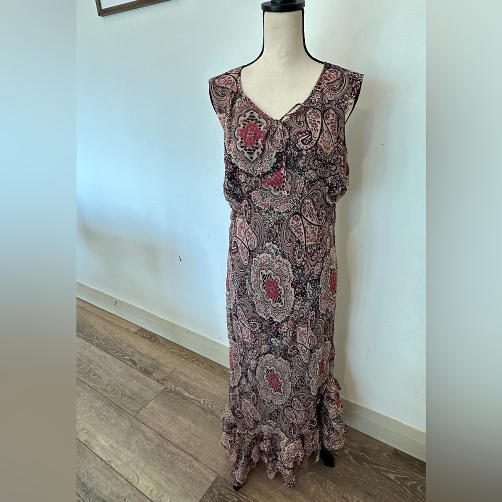 Nu Look vintage Maxi paisley ruffled fitted dress XL Whimsigoth